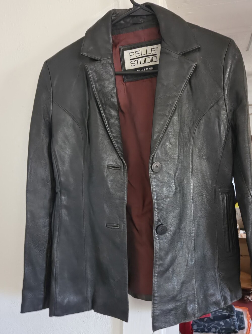 Pelle Studio WILSON Black Leather Jacket with Burgundy Interior